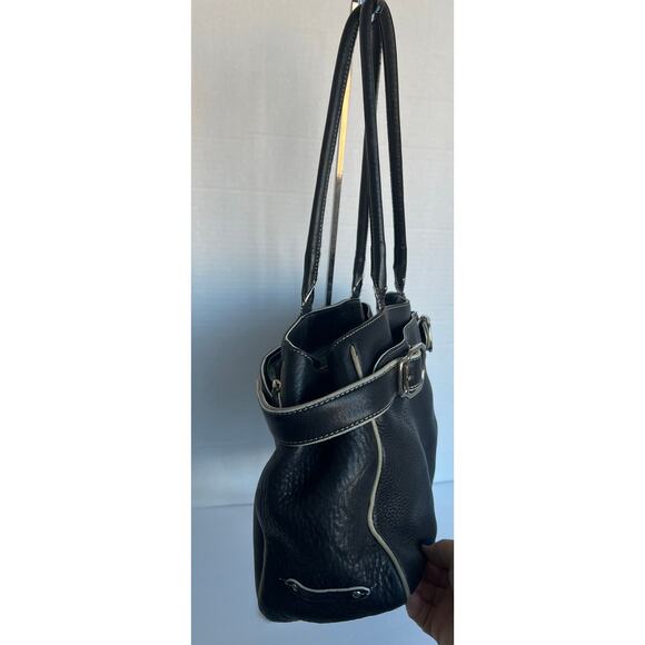Cole Haan Stone Village Large Black Pebble Leather with Ivory Trim Shoulder Bag - Picture 3 of 13